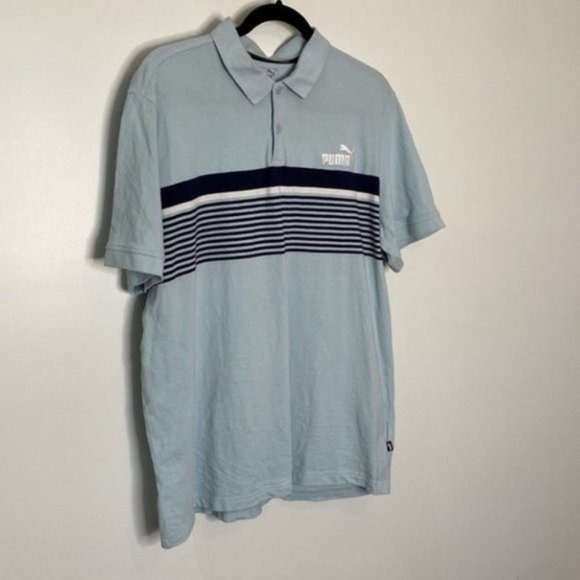 Puma Men Blue White Striped Collared Button Down Polo Short Sleeve Shirt Size XL - Picture 2 of 11